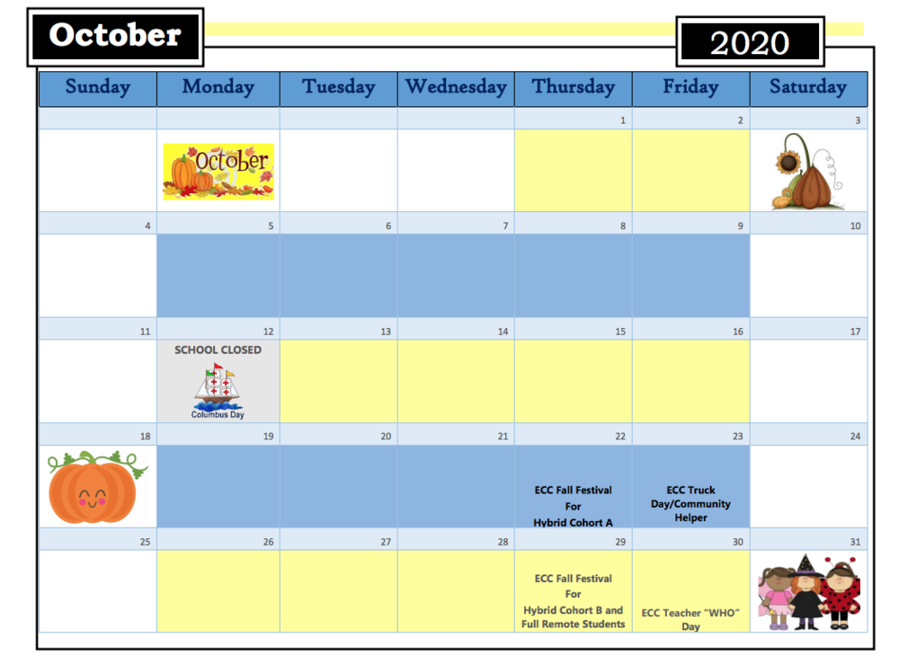 ECC October Calendar | Lawrence Kindergarten