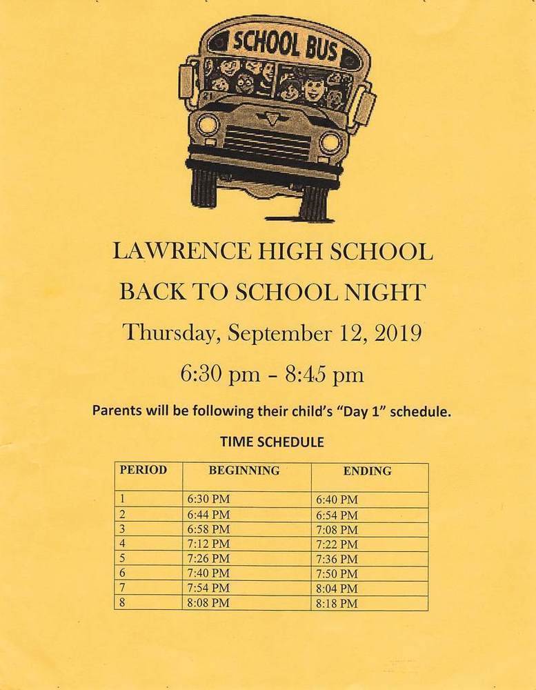 Back to School Night Thursday 9/12