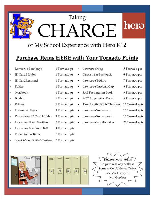 Items Students Can Purchase with their Tornado Points