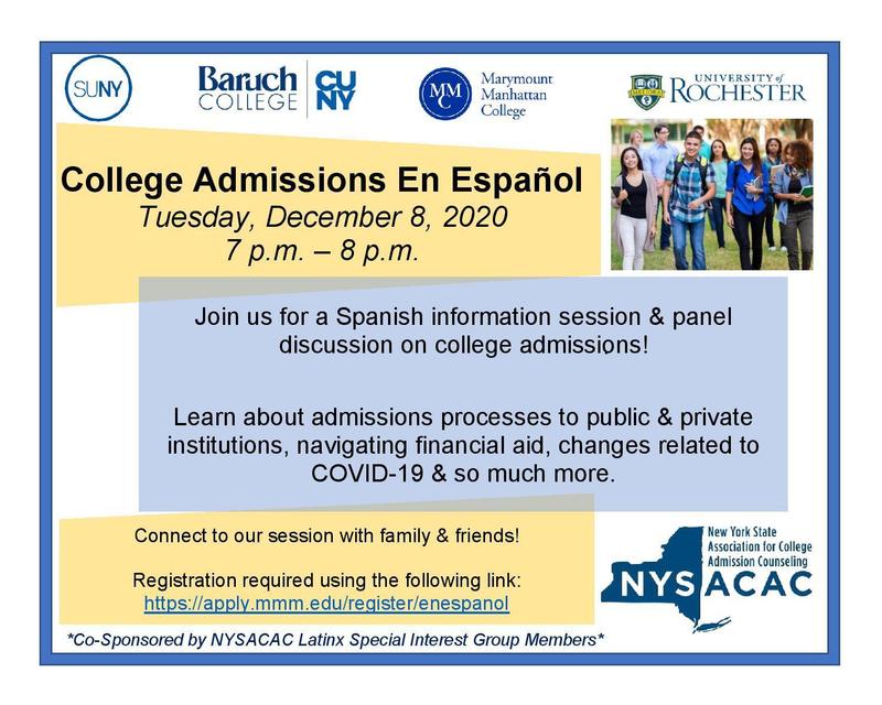 College Admissions Information Session (En Espanol)! Tuesday 12/8 7pm ...
